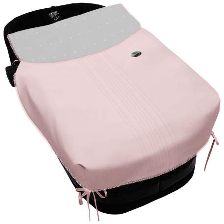 Sacos Universales para Capazo con Colcha en polipiel rosa con jaretas, bordado de topitos y puntilla, interior en piqué