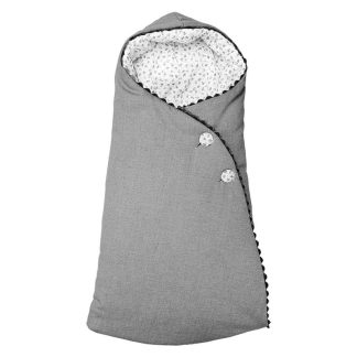 Saco Capazo Capucha. Exterior espiga gris interior plumeti hojas gris