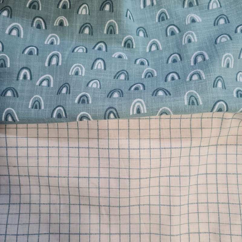 Saco tejido estampado cuadros con canesù muselina estampado pistacho.