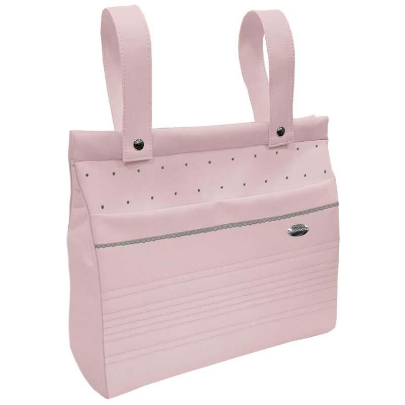 Bolsos Polipiel Rosa con Jaretas Bordado de Topitos y Puntilla