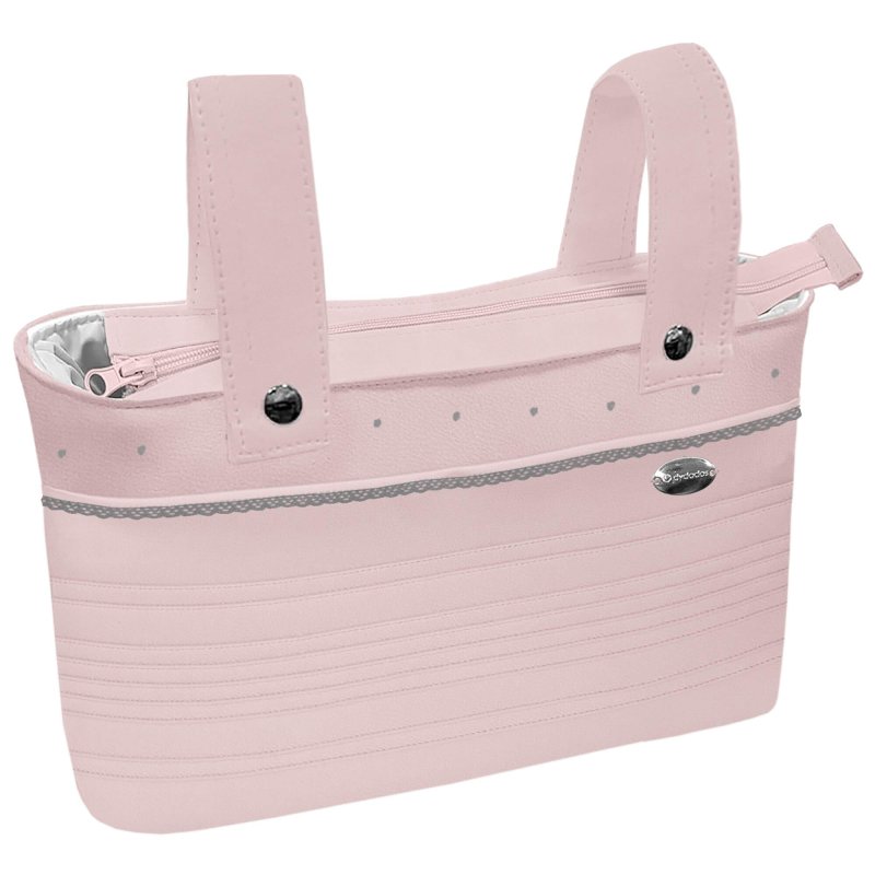 Bolsos Polipiel Rosa con Jaretas Bordado de Topitos y Puntilla