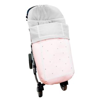 Saco en Polipiel Rosa con Jaretas, Bordado de Topitos y Puntilla.