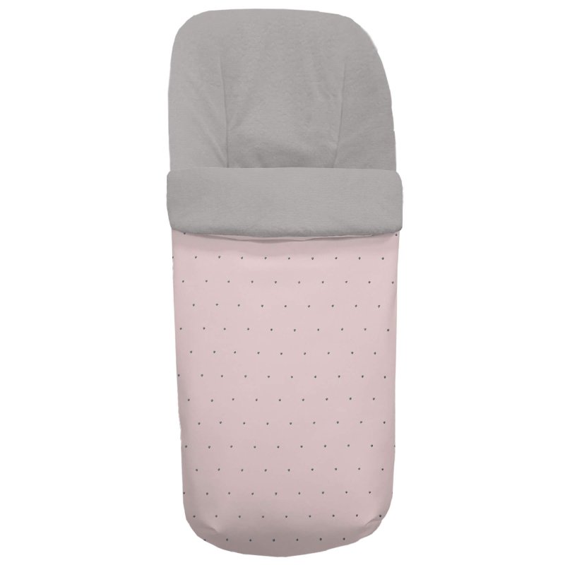 Saco polipiel rosa con bordado de topitos en gris.