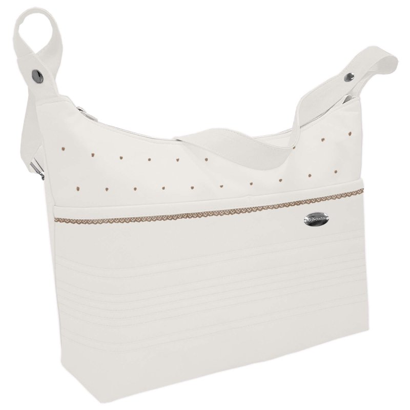 Bolsos Piqué Crudo con Jaretas Bordado de Topitos y Puntilla