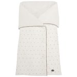 Sacos Cruzados piqué crudo con bordado topitos y puntilla, interior en piqué