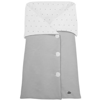 Sacos Cruzados piqué gris, interior en piqué con bordado topitos y puntilla