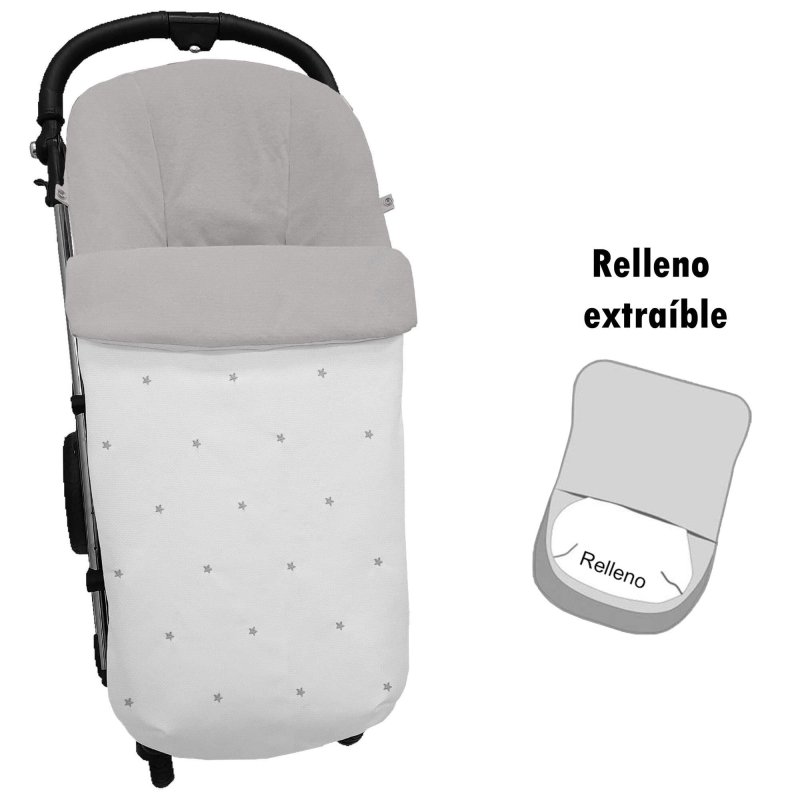Sacos silla piqué blanco con bordado de estrellas gris
