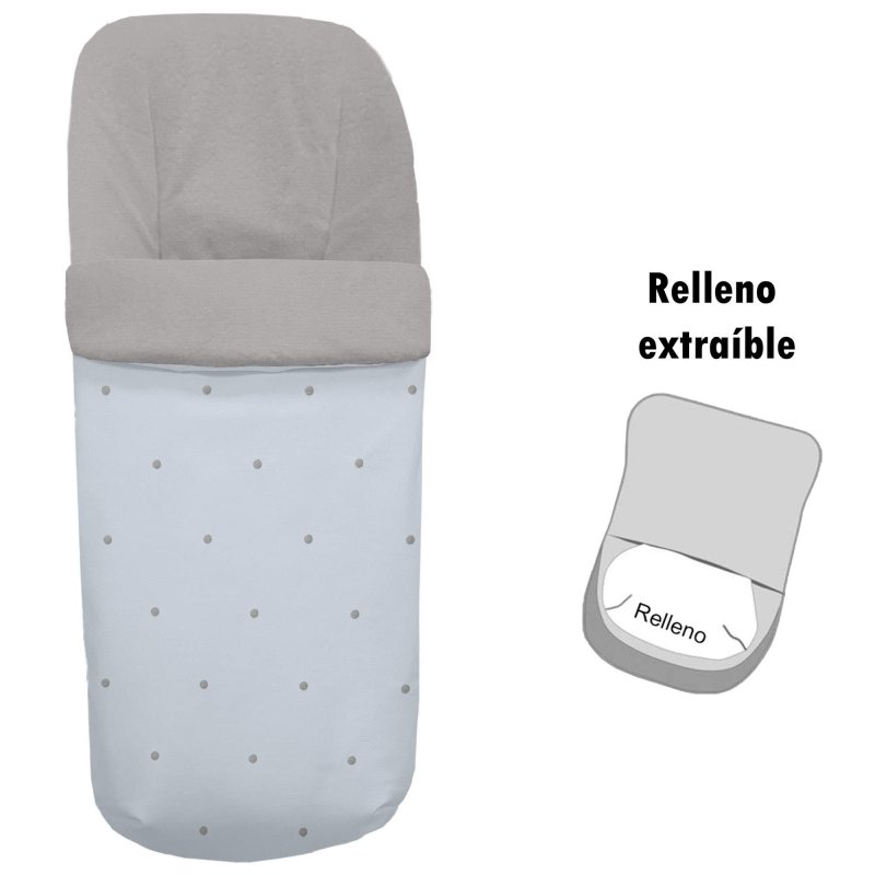 Sacos silla piqué celeste con bordado de bodoques gris