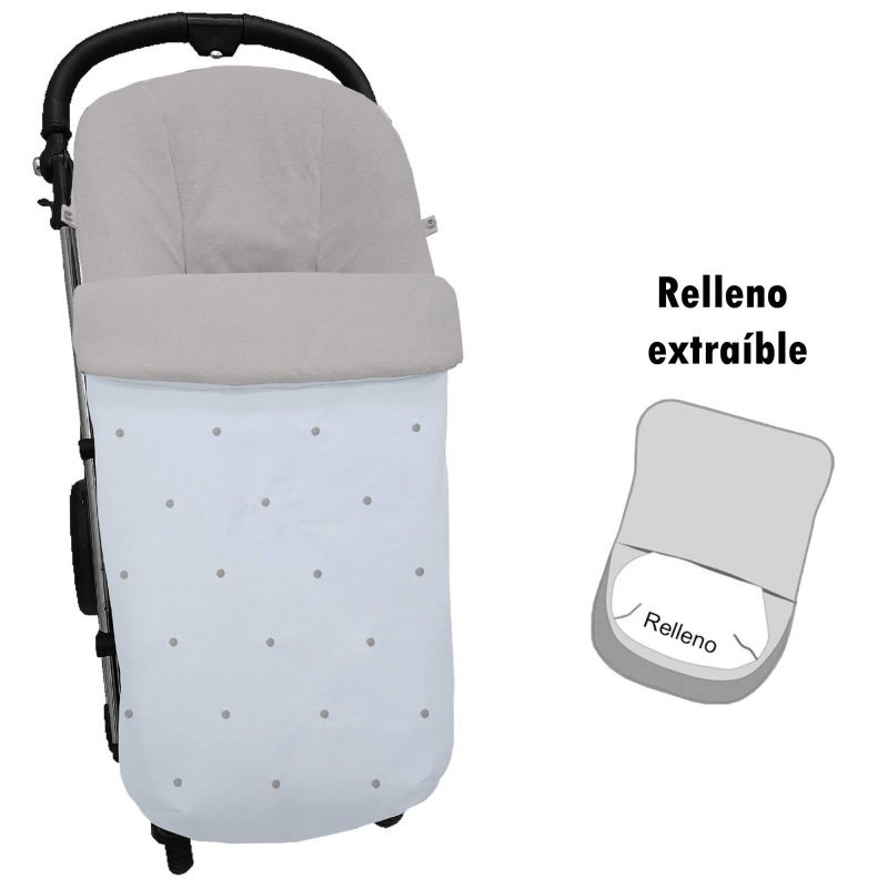 Sacos silla piqué celeste con bordado de bodoques gris