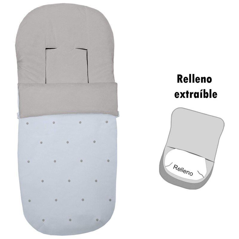 Sacos silla piqué celeste con bordado de bodoques gris