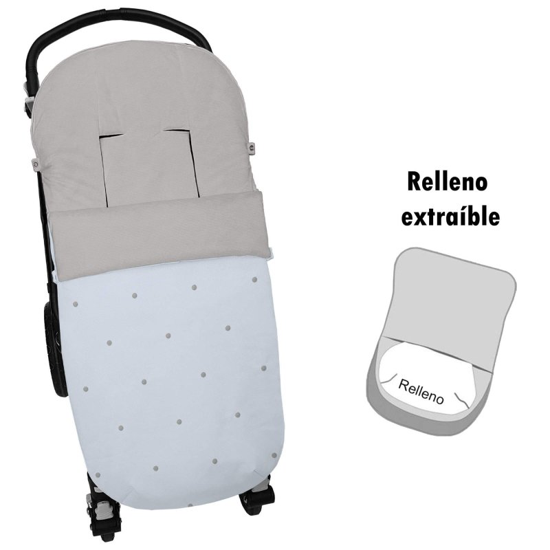 Sacos silla piqué celeste con bordado de bodoques gris