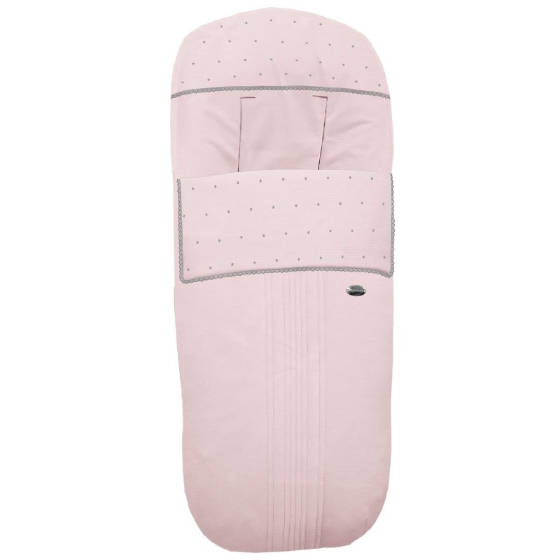 Sacos silla piqué rosa con jaretas, bordado de topitos y puntilla