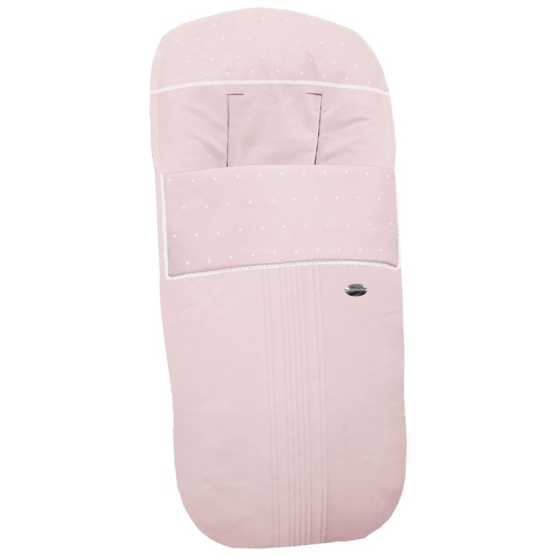 Sacos silla piqué rosa con jaretas, bordado de topitos y puntilla
