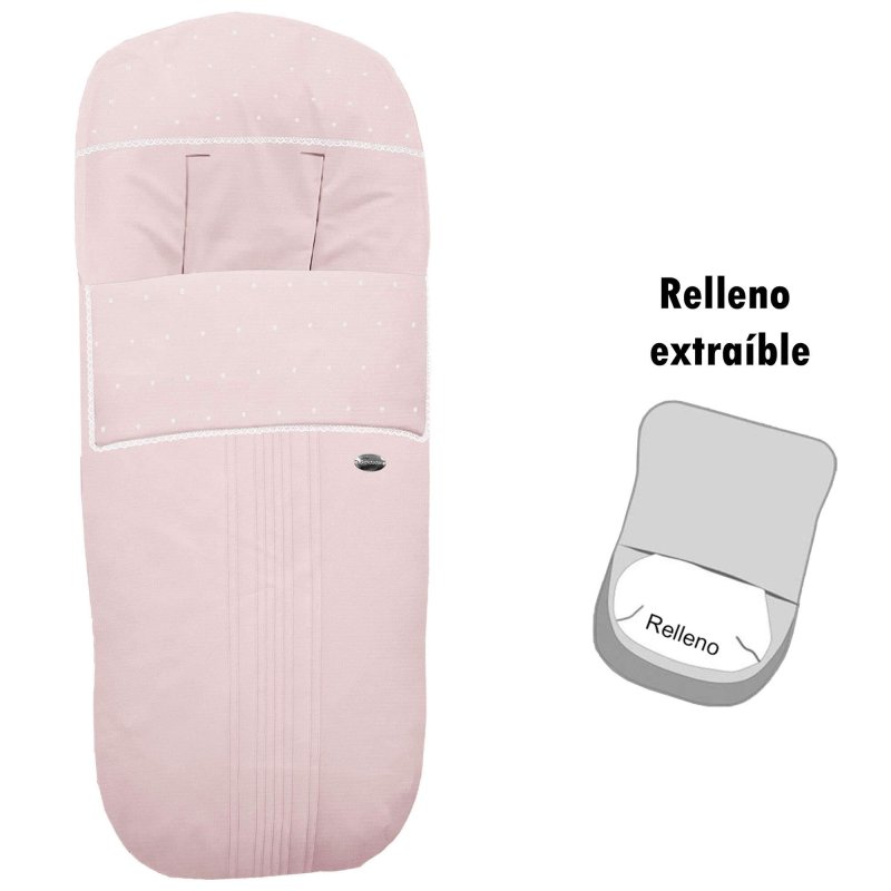 Sacos silla piqué rosa con jaretas, bordado de topitos y puntilla