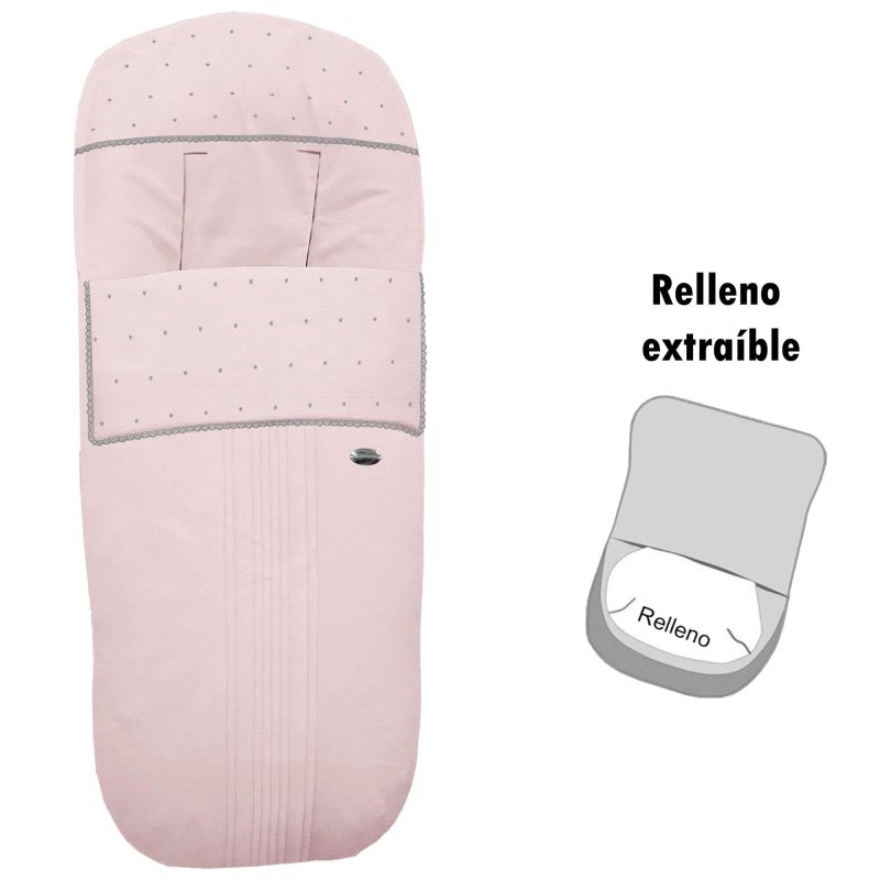 Sacos silla piqué rosa con jaretas, bordado de topitos y puntilla