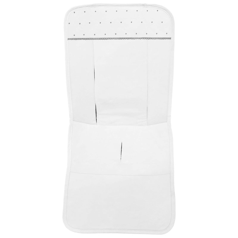 Fundas silla en piqué blanco con puntilla picos y bordado de topitos