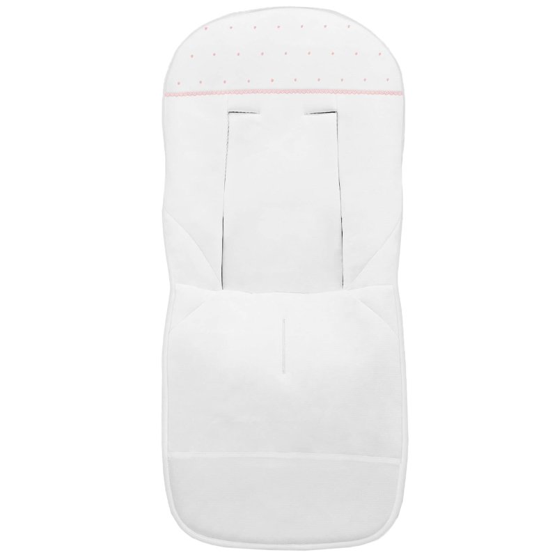 Fundas silla en piqué blanco con puntilla picos y bordado de topitos