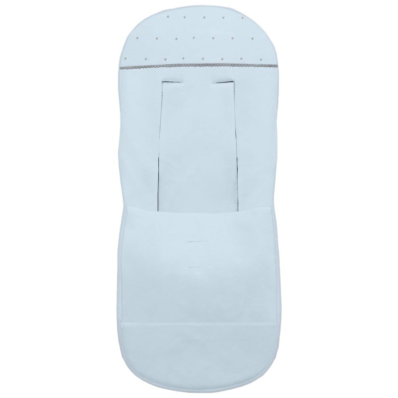 Fundas silla en piqué Celeste con puntilla picos y bordado de topitos