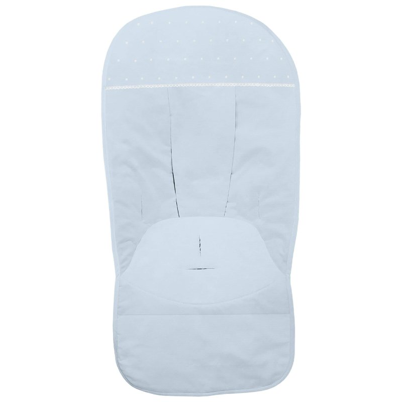 Fundas silla en piqué Celeste con puntilla picos y bordado de topitos