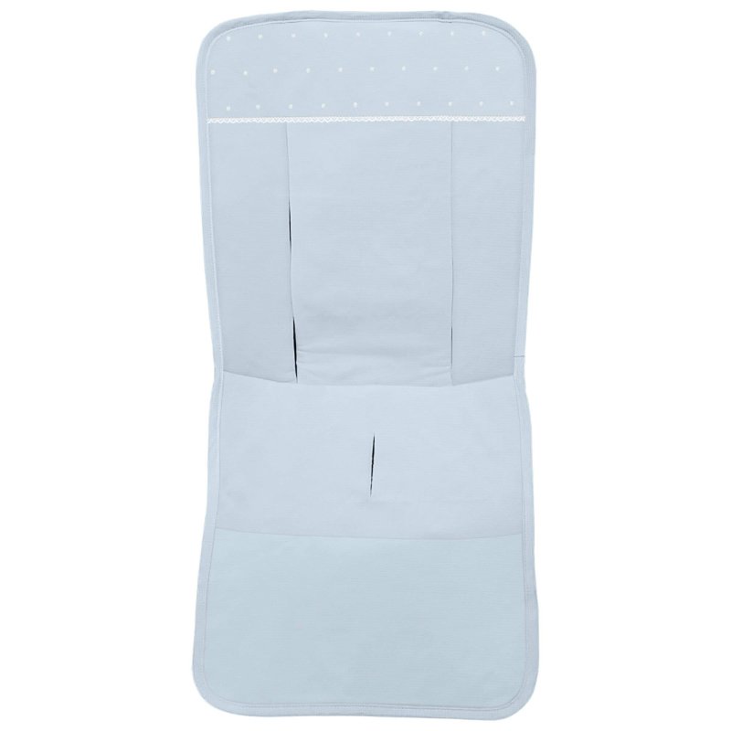 Fundas silla en piqué Celeste con puntilla picos y bordado de topitos