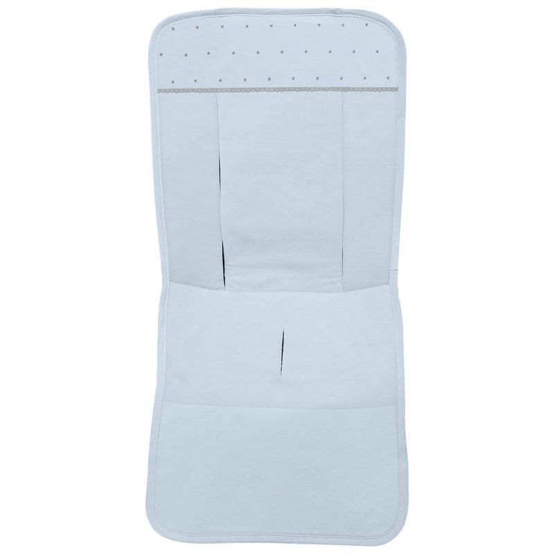 Fundas silla en piqué Celeste con puntilla picos y bordado de topitos