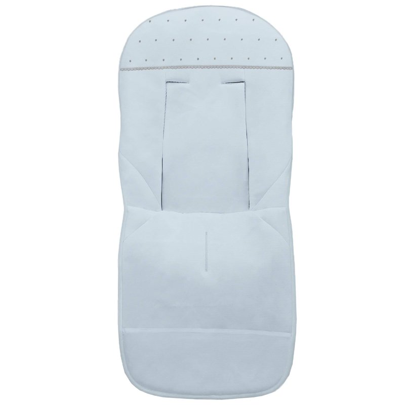 Fundas silla en piqué Celeste con puntilla picos y bordado de topitos