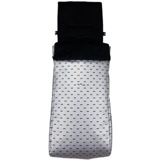 Saco silla gemelar polipiel plata estampada pajaritas negras. Funda e interior del saco en pelo negro