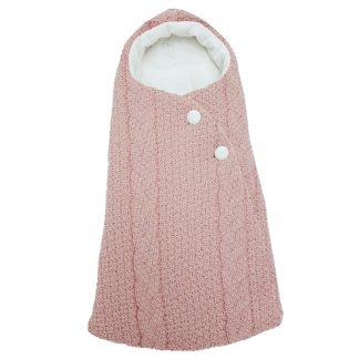 Saco capazo capucha. Lana ochos rosa nude, interior en punto crudo