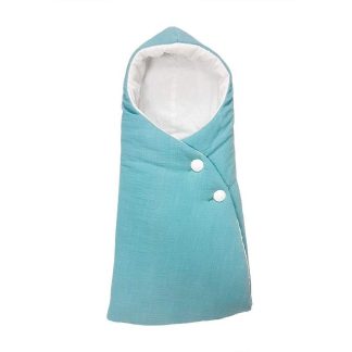 Saco Capazo Capucha. Exterior muselina azul e interior plumeti crudo